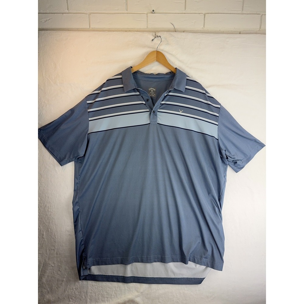 Callaway Polo Shirt Mens 2XL Blue Striped Opti-Dri Golf‎ Performance Lightweight